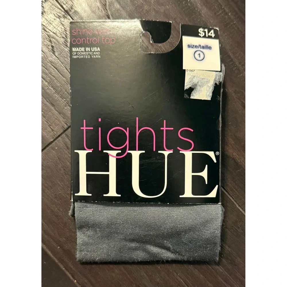 HUE Womens Size 1 Tights Steel Shine Control Top Opaque Gray Hosiery NEW